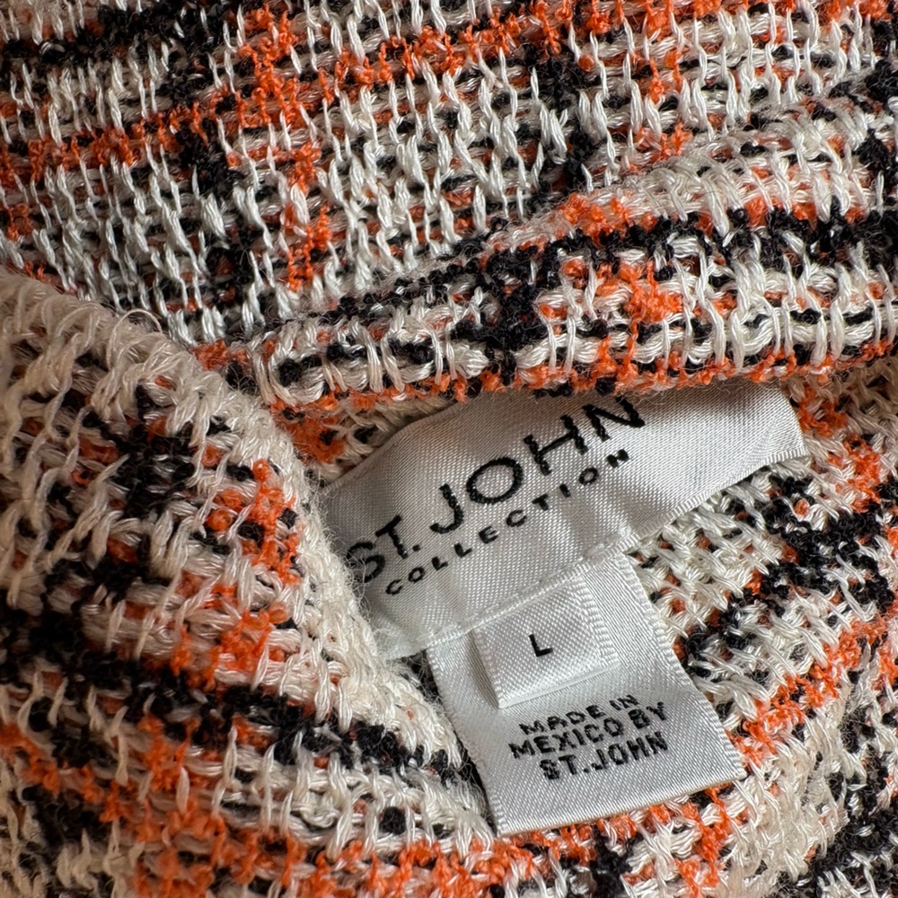 St. John tweed skirt & blazer set wool blend in Orange cream black 12/L - Picture 5 of 7